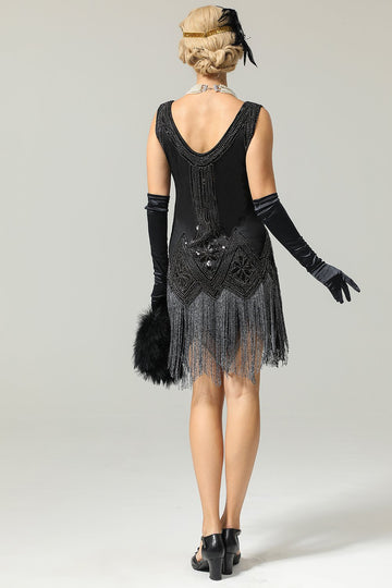 Robe noire flapper à paillettes